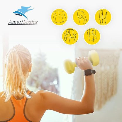 AmeriLogics Neoprene Dumbbell Sets- complete with a storage rack, non-slip, hex shape weights-bar grips with each set for working out with optimal comfort-ideal weight sets for your home gym.