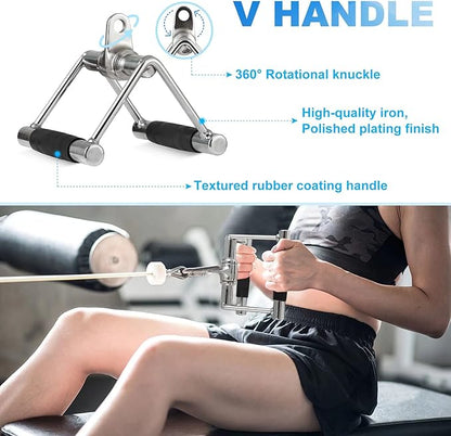 Triceps Pull Down Cable Machine Attachments for Home Gym Workout, 7 Piece Set Multi-Option, V Handle with Rotation, Rotating Straight Bar, V-Shaped Bar, Tricep Rope, Ankle Straps,Chrome