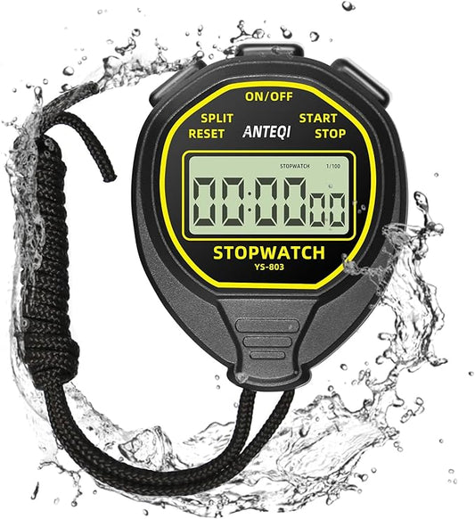 Waterproof Digital Stopwatch Timer, ANTEQI Large Display Simple Silent Stop Watch with ON/Off Function No Clock No Calendar No Alarm for Baseball Swimming Running Training Kids Coaches,Black