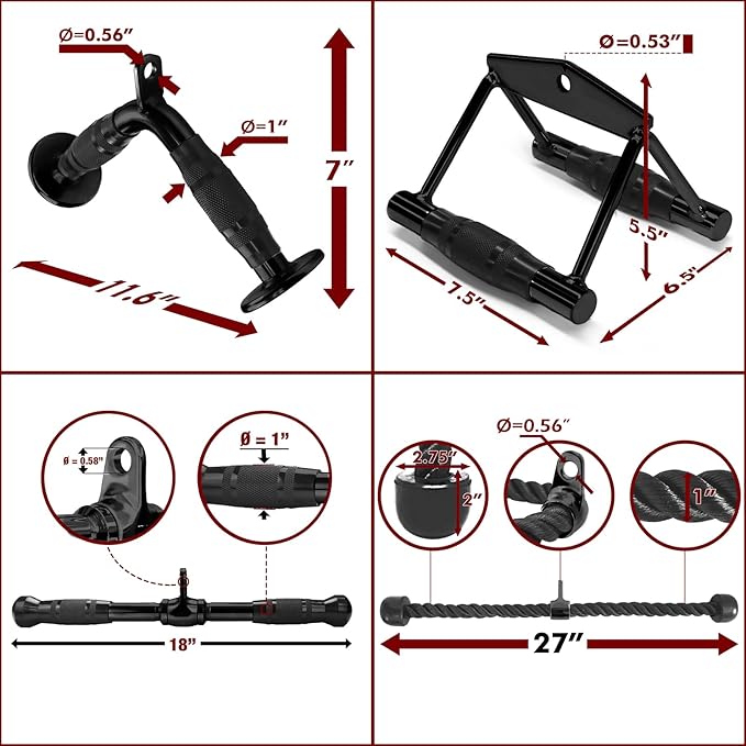 A2ZCARE Cable Machine Accessories for Weight Lifting, LAT Pull Down Attachment V Handle, V-Shaped Bar, Tricep Rope, Rotating Straight Bar