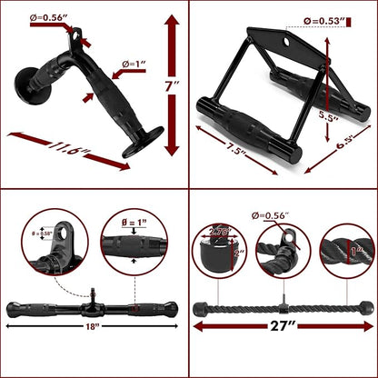 A2ZCARE Cable Machine Accessories for Weight Lifting, LAT Pull Down Attachment V Handle, V-Shaped Bar, Tricep Rope, Rotating Straight Bar