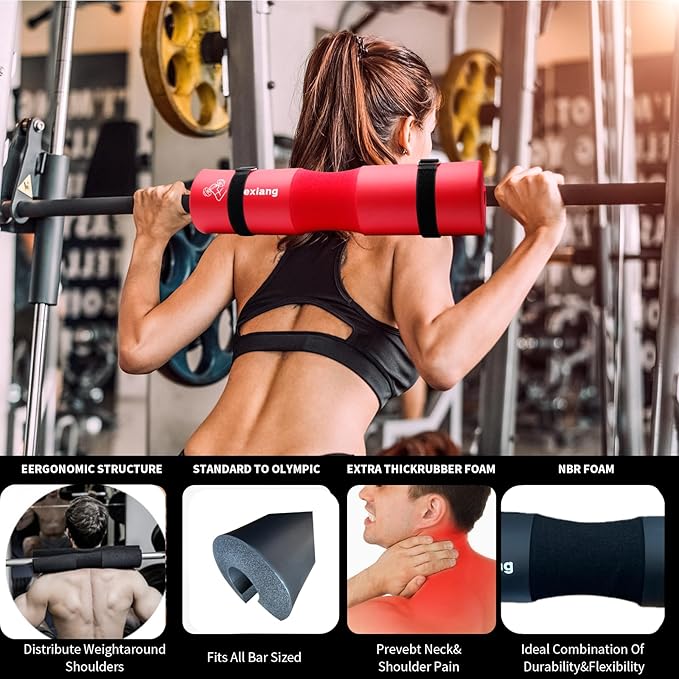 Barbell Pad Set for Squat Hip thrust pad, Fits Standard Olympic Bars and Smith Machine, Lifting Straps Ankle Strap For Cable Machine Squat Pad Safety Straps and Carry Bag, gym accessories for