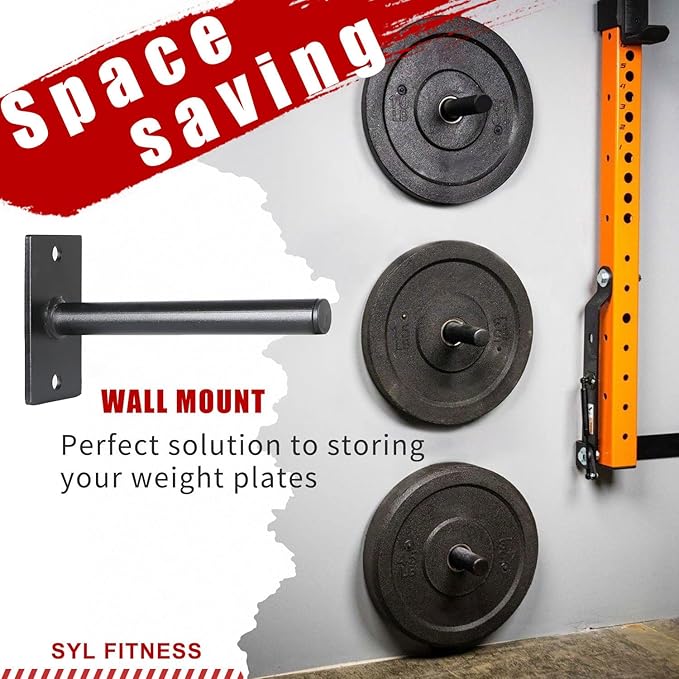 SYL Fitness Wall Mounted Weight Plate Holder, Wall Weight Storage Rack Available in 1" and 2"