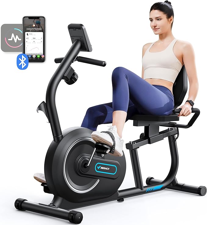 MERACH Recumbent Exercise Bike for Home with Smart Bluetooth and Exclusive App Connectivity, LCD, Heart Rate Handle, Magnetic Recumbent Bikes S08