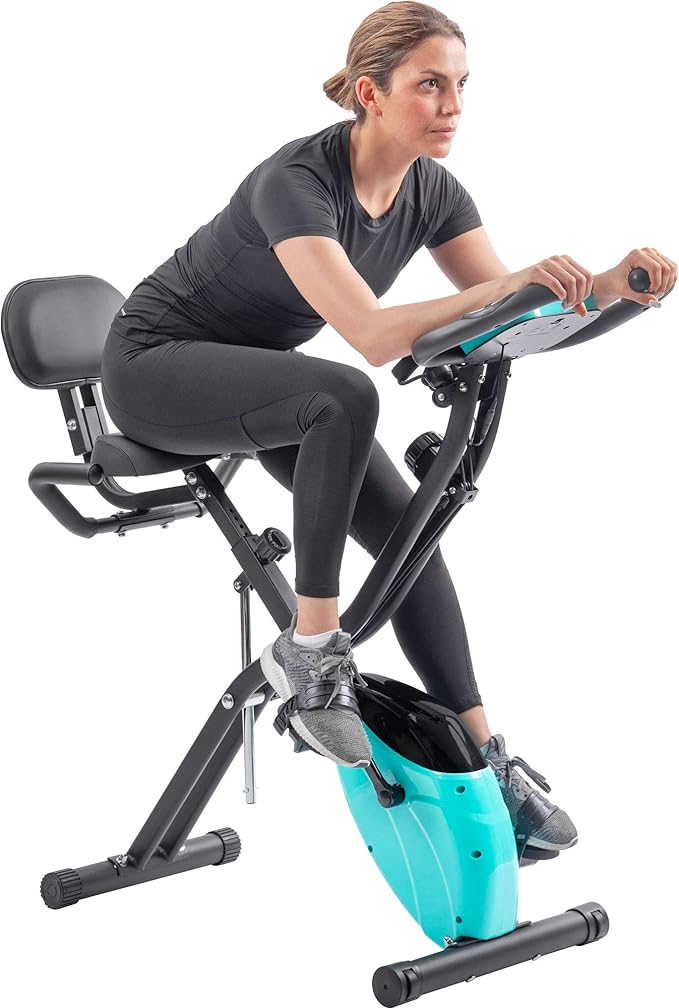 Merax Merax Exercise Bike Foldable, Upright and Recumbent Indoor Cycling Fitness Equipment with 10-Level Adjustable Resistance, Arm Bands and Backrest for Home Workout