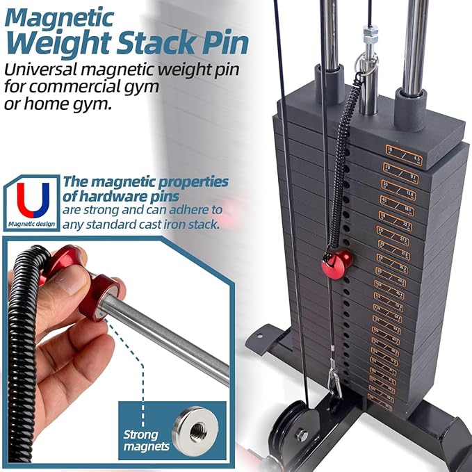 Magnetic Weight Stack Pin, Universal Gym Weight Pin Insert with Pull Rope Strength Training Equipment for Commercial Gym or Home Health Club Grade Steel Heavy Duty Gym Accessories