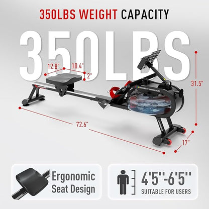 HARISON Water Rowing Machine for Home Use, Foldable Rower Machine for Home Workout with Tablet Holder and Comfortable Seat, 350LBS Weight Capacity