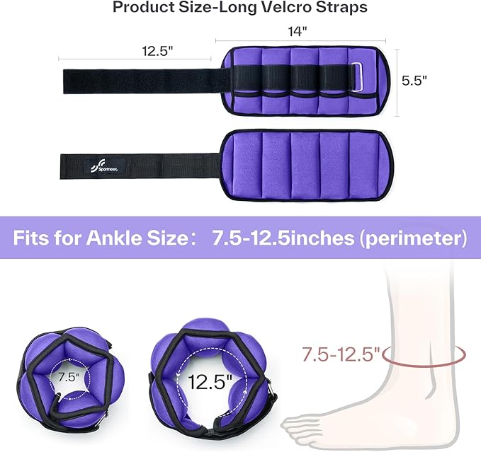 Sportneer Adjustable Ankle Weights 1 Pair 2 4 6 8 10 Lbs Leg Weight Straps for Women Men, Weighted Ankle Weights Set for Gym,Fitness, Workout,Walking, Jogging,1-5 lbs Each Ankle, 1 Pair 2-10 lbs