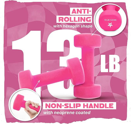 Yes4All Neoprene Coated Dumbbell Hand Weight Sets of 2 - Multiple Weight Options with 15 Colors, Anti-roll, Anti-Slip, Hexagon Shape