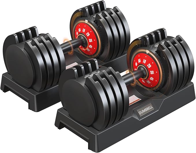 SogesPower 25LB/55LB 5 in 1 Adjustable Dumbbells Set, 5LB to 25LB, Or 10LB to 55LB Adjustable Weights Dumbbells Set for Home Gym Full Body Workout Fitness,Fast Adjust Dumbbell Weight Set with Anti-Slip Handle and Tray For Men&Women