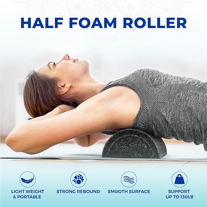 Yes4All High Density Half Round Foam Roller Support Pain Relieved, Back, Leg and Muscle Restoration, 12", 18", 24", 36"