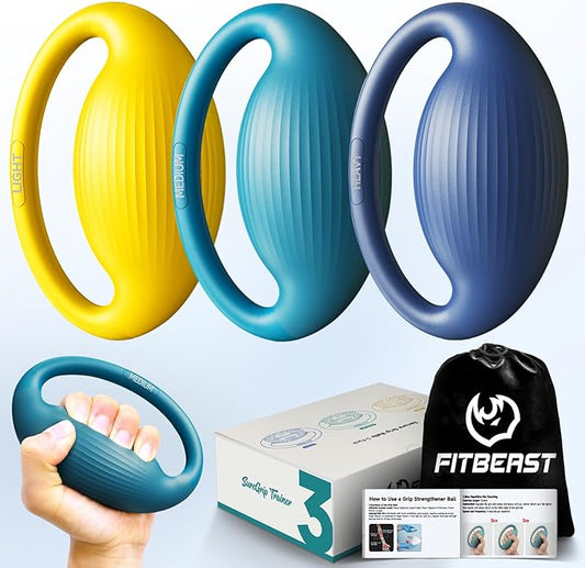 FitBeast Hand Exercise Balls - 3 Resistance Levels Stress Balls for Adults, Squeeze Balls for Hand Therapy, Rehabilitation, Arthritis, Muscle Building, Ideal for Seniors, Athletes, Musicians