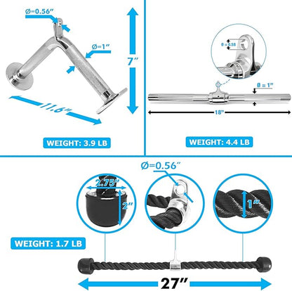 A2ZCARE Combo Tricep Press Down Cable Attachment - Cable Machine Accessories for Home Gym with Multi Option