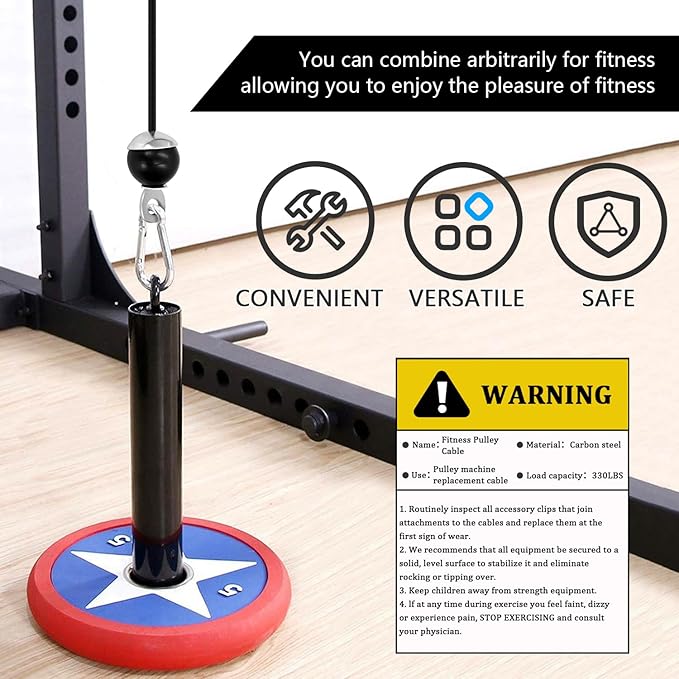 Fitness Pulley Cable, Gym Replacement Cable Heavy Duty Steel Wire Rope Fitness Cable Pulley System Attachments Home Gym Machine Equipment Workout Accessories