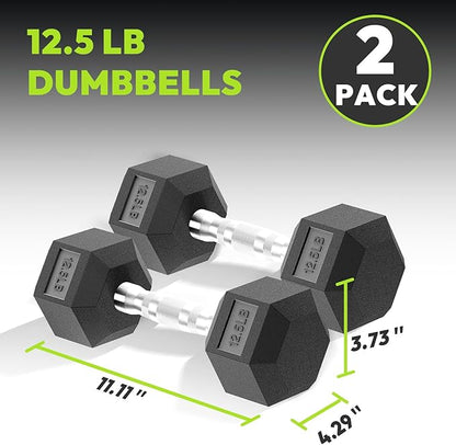 Hex Dumbbell Set, 3-100 lb Rubber Encased Exercise & Fitness Dumbbells, Weights Dumbbells Set of 2, Hand Weight for Strength Training (Single, Pair, Set)