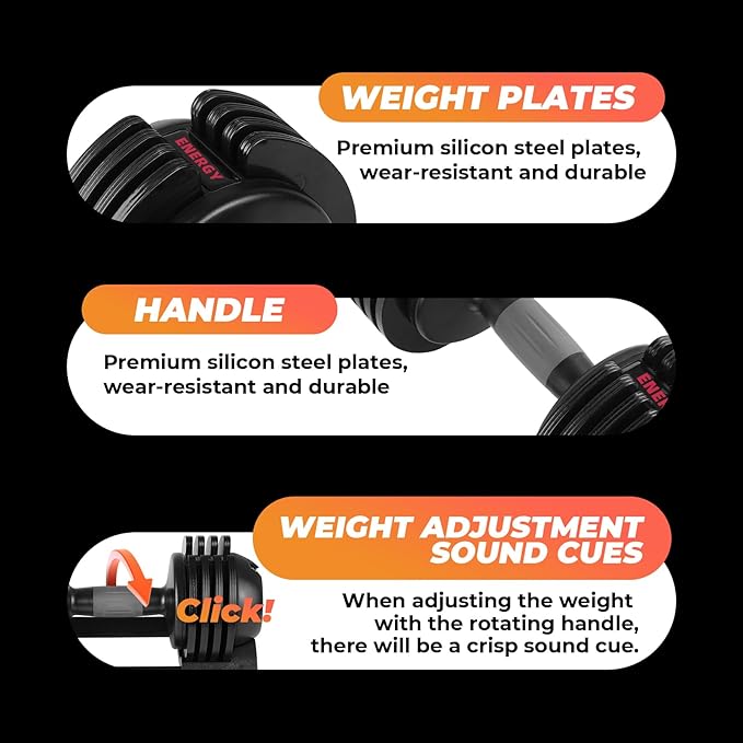 Adjustable Dumbbell Set 22LB/52LB: 5 Weight Options Dumbbell with Anti-Slip Metal Handle for Exercise & Fitness Fast Adjust Weight for Full Body Workout Fitness