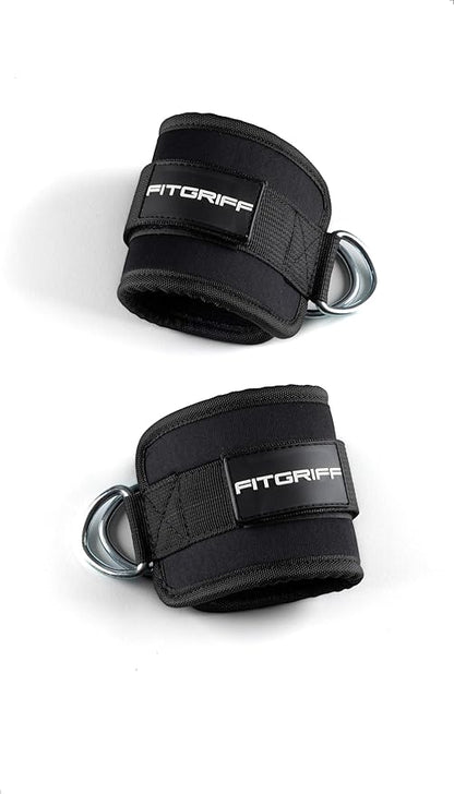 Fitgriff® Ankle Straps V1 for Cable Machine (2 Pieces) - Gym Workout Equipment - Leg Pulley Attachment, Kickback Straps