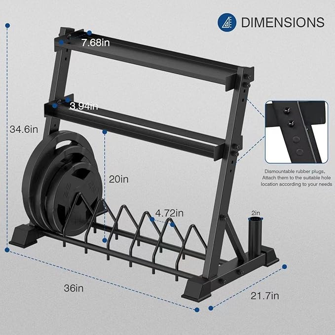 Dumbbell Rack 3-Tier Weight Plate Rack Storage Stand for Dumbbell/Kettlebell/Weight Plate and Curl Bar