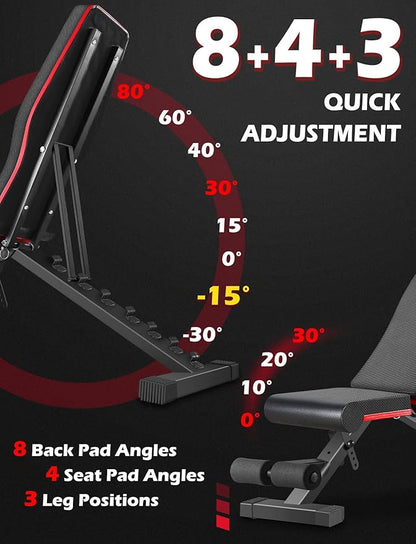 Weight Bench, Adjustable Strength Training Benches for Full Body Workout, Multi-Purpose Foldable Incline Decline Home Gym Bench