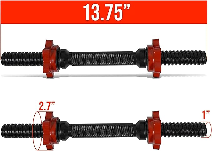 Yes4All Pair of Threaded Dumbbell Handles 14/16/18/24 inch, Chrome/Rubber Grip, Fit 1” Plates, Weight Bar Connector