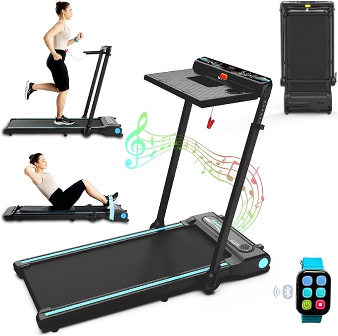 Ksports 3-in-1 Folding Electric Treadmill, Home Gym Cardio Strength Training Workout Set w/Ab Mat, Sit Up Strap