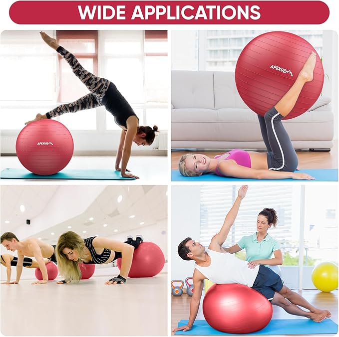 APEXUP Yoga Ball Exercise Ball, Pilates Ball, Anti Slip Stability Ball, Heavy Duty Gym Ball for Fitness, Balance, Core Workout, Physical Therapy