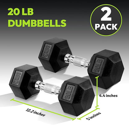 Hex Dumbbell Set, 3-100 lb Rubber Encased Exercise & Fitness Dumbbells, Weights Dumbbells Set of 2, Hand Weight for Strength Training (Single, Pair, Set)