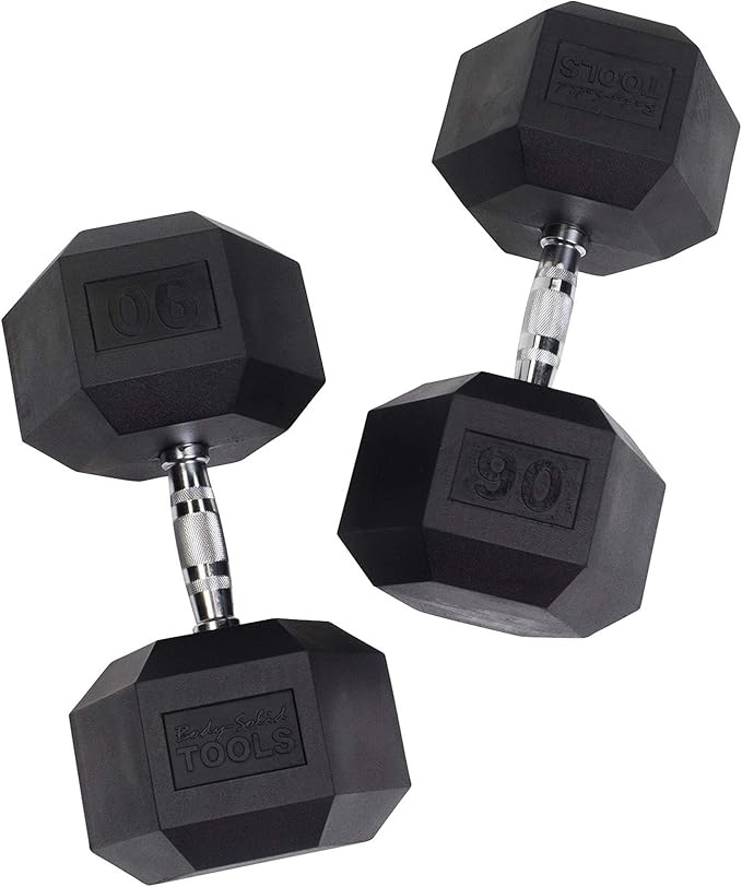 Body-Solid Rubber Coated Hexagon Dumbbells, Hand Weights For Men and Women, Weights Dumbbell for Strength Training, Body Building Home Gym Training Gear