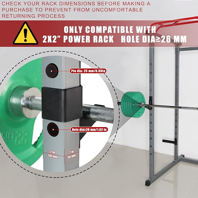 SYL Fitness 2x2 J-Hooks Power Rack Attachment Barbell Holder/Squat Rack Accessories J Cups, Pin Dia Available in 1", 1/2" and 3/4"