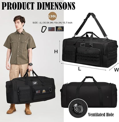 Extra Large Duffle Bag for Men, Heavy Duty Duffle Bag for Travel, Large Sports Gym Equipment Bag for Hockey Football Soccer Baseball Basketball & Team training, 130L, Black