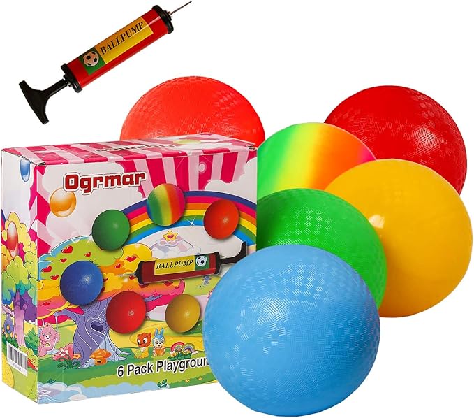 Ogrmar 6PCS 8.5 Inch Playground Balls Dodgeballs with 1 Hand Pump for Kids and Adults Dodge Ball, Kickball, Handball, Camps, Picnic and Schoolyard Games