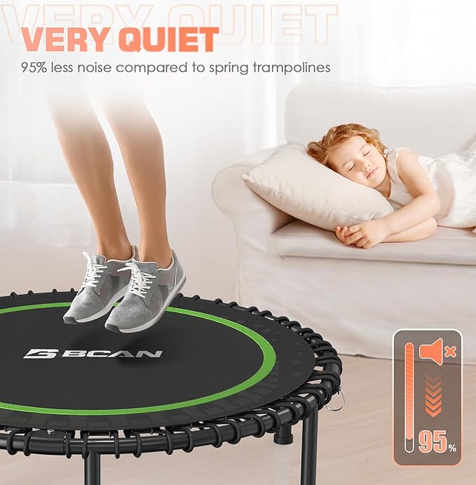 BCAN 450/550 LBS Foldable Mini Trampoline, 40"/48" Fitness Trampoline with Bungees, U Shape Adjustable Foam Handle, Stable & Quiet Exercise Rebounder for Adults Indoor/Outdoor Workout