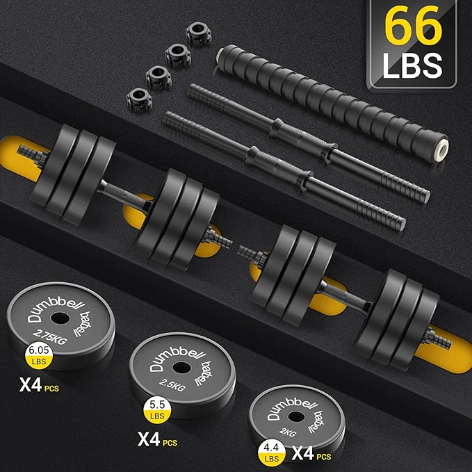 Funcode Adjustable Dumbbell Barbell 2 in 1, Neoprene Anti-Slip Handle, Easy Assembly and Save Space, Workout Strength Training Fitness Weight Home Gym.