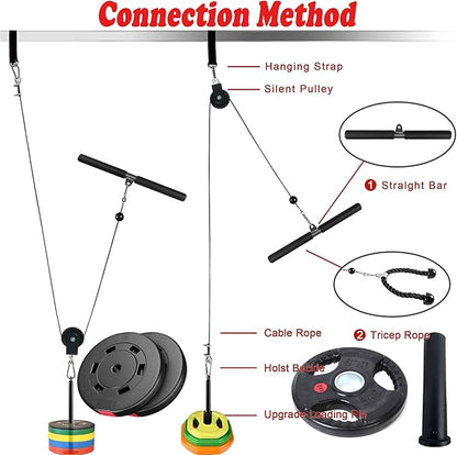 Cable Pulley System Fitness Home Gym Accessories Pro Weight Lifting Exercise Equipment for LAT Pulldowns Biceps Curl Triceps Extensions Forearm Workout （3 Ropes + 3 Handles）