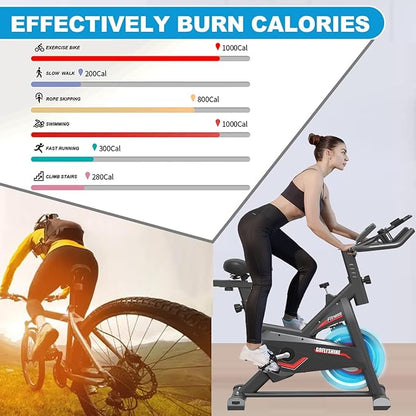 Exercise Bikes Stationary, Indoor Cycling Bike for Home Cardio Gym,Workout Bike with Saddle Cover, pad Mount & LCD Monitor,Silent Belt Drive