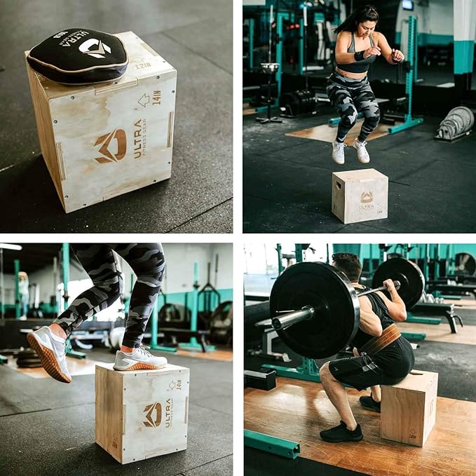 Plyo Box - Wooden 3-in-1 Plyometric Jump Box for Training - Squat, Step Up, Box Jumps & More - Workout Box Size in S, M, L & XL - Home Gym Exercise Equipment