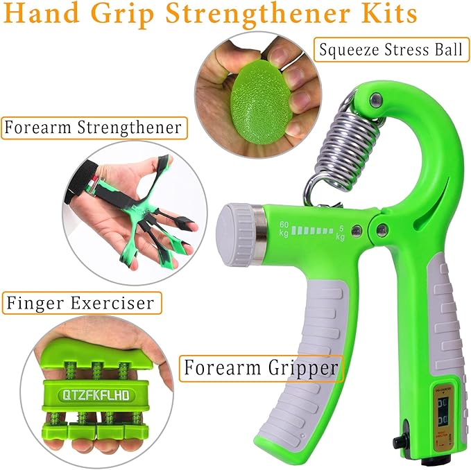 Grip Strength Trainer with Forearm Strengthener, Hand Grip Strengthener, Hand Extension Exerciser, Stress Relief Ball and Hand Grip Strengthener for Muscle Building and Injury Recover(5 PCS)