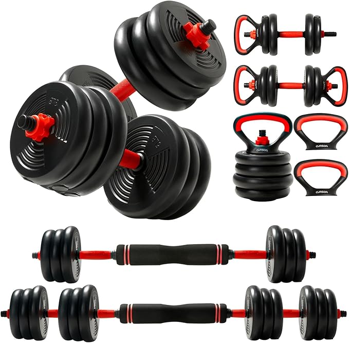 CURSOR FITNESS 4-IN-1 Adjustable Dumbbells Set, Work As Dumbbell/Barbell/Kettlebell/Push up Stand, Home Gym Weights Strength Training, 20LB Set, 50 LB Set