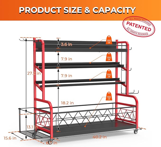 XXL Red Dumbbell Rack Weight Stand - Newly Upgraded Bonvork Adjustable Weight Rack for Dumbbells, Home Gym Storage Rack for Kettlebell,Yoga Mat Storage, Workout Equipment Storage Organizer With Wheels