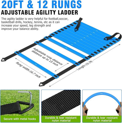 Speed and Agility Training Equipment: 5 Adjustable Agility Hurdles. 20ft Agility Ladder, Soccer Training Equipment Set for Kids Youth Adults