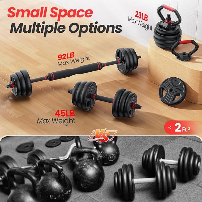 Adjustable dumbbell set, 20/35/55/70lbs Free Weights set with upgraded nut, 4 in 1 Weight Set Used as Kettlebells, Barbell, Push up Stand, Fitness Exercise for Home Gym Suitable Men/Women