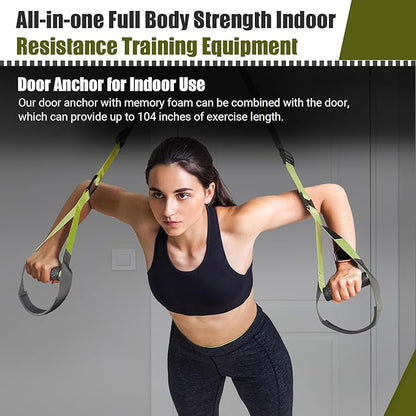 Home Resistance Training Kit, Adjustable Full Body Workout Strap Resistance Trainer with Handles, Door Anchor and Training Poster, Resistance Straps for Indoor, Outdoor and Home Gym Equipment