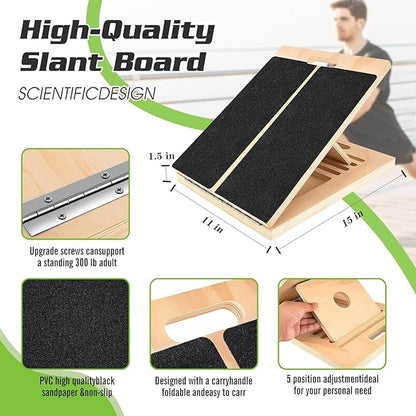 Calf Stretcher Slant Board Wooden, Portable Incline Board and Calf Stretcher, Stretch Board for Stretching Tight Calves or Plantar Fasciitis, Strength Training Equipment Leg Exercise Machines