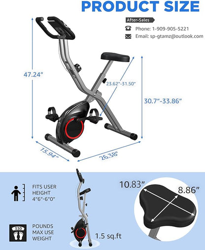 Stationary Exercise Bike for Home Workout | 4 IN 1 Foldable Indoor Cycling Bike for Seniors | 300LB Capacity, 16-Level Magnetic Resistance, Seat Backrest Adjustments Black