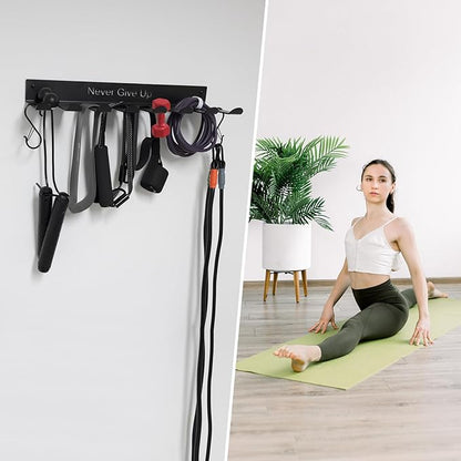 Gym Rack Organizer with 8 Hooks, 3mm Thickness Home Gym Equipment Multi-Purpose Workout Gear Wall Rack Hanger Storage for Barbells, Jump Ropes, Chains, Lifting Belts Resistance Bands