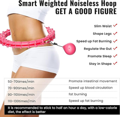 65inch 32 Knots Plus Size Quiet Weighted Hula Infinity Fitness Detachable Hoops, Smart Noiseless Infinity Hula for Women, 2 in 1 Waist and Abdominal Workout Equipment at Home