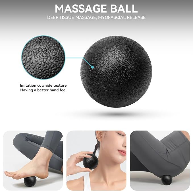 5 in1 Foam Roller Set for Deep Tissue Muscle Massage, High Density Fitness Exercise Foam Roller, Massage Roller, Massage Ball, Resistance Band, for Whole Body (Black)