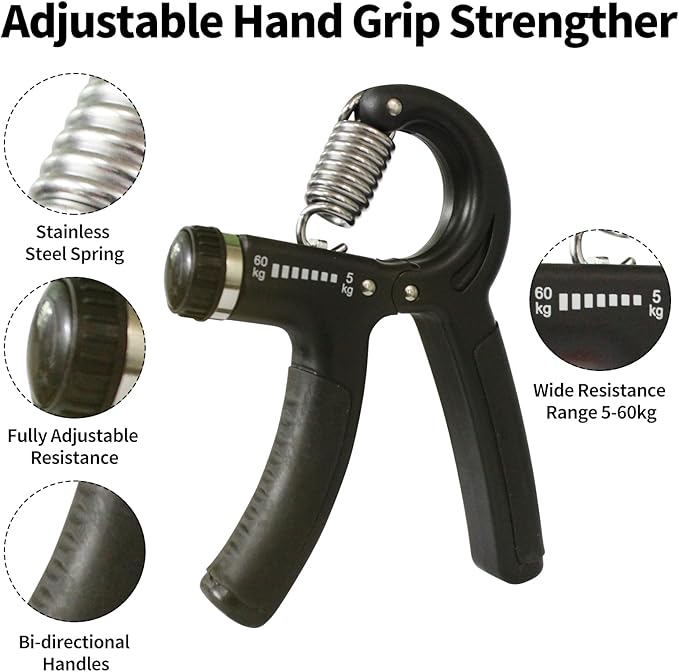 Grip Strength Trainer, Hand Gripper Strengthener with Adjustable Resistance 11-132 Lbs (5-60kg), Forearm Strengthener with Non-Slip Gripper for Muscle Building and Injury Recover Gym/Home