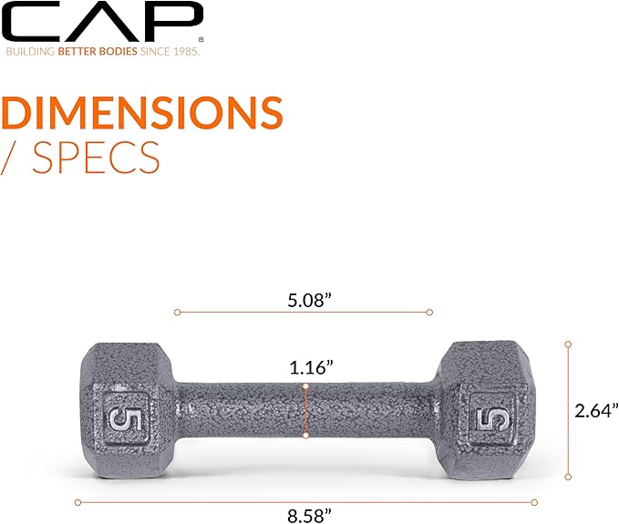 CAP Barbell Cast Iron Hex Dumbbell, Pair, 5 lb