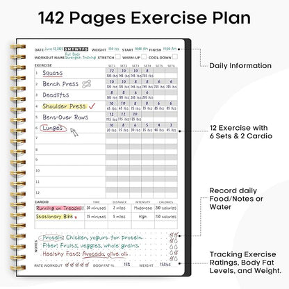 Fitness Workout Journal for Women & Men, A5(5.5" x 8.2") Workout Log Book Planner for Tracking, Progress, and Achieving Your Wellness Goals-Black